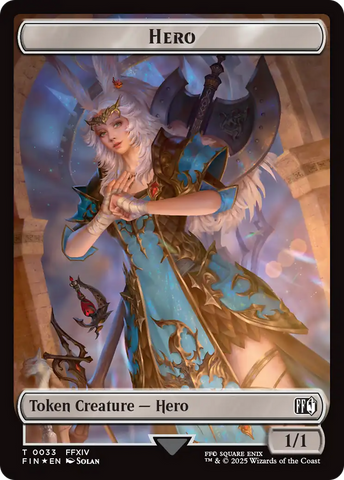 Human Soldier // Hero (0033) Double-Sided Token (Surge Foil) [FINAL FANTASY Commander Tokens]