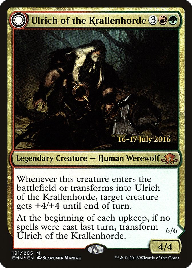 Ulrich of the Krallenhorde // Ulrich, Uncontested Alpha  (Prerelease) [Eldritch Moon Prerelease Promos]